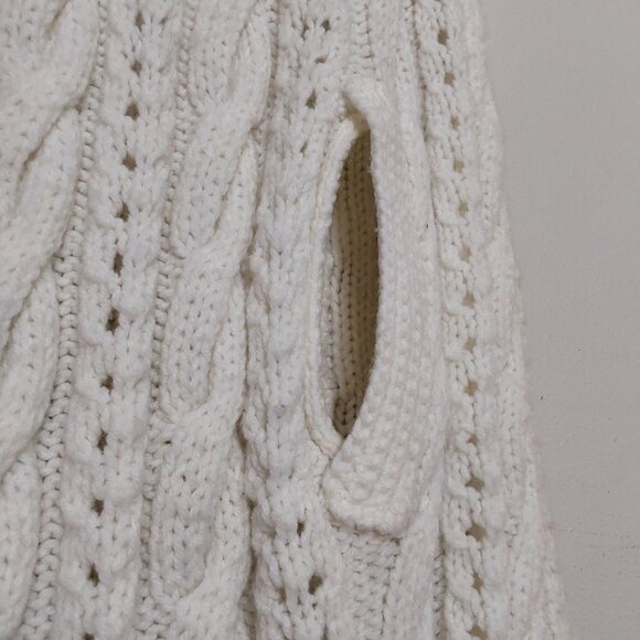 Vintage Handmade Crochet Cable Knit Button Fringe Poncho Cardigan - Great Cond - Picture 6 of 11